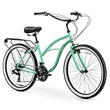 sixthreezero Around The Block Women's Beach Cruiser Bike, 7 Speed Step-Through Hybrid Bicycle with Rear Rack, 26 Inch Wheels, Mint Green