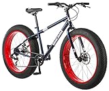 Mongoose Dolomite Fat Tire Mountain Bike, For Men and Women, 26 Inch Wheels, 4 Inch Wide Knobby Tires, 7-Speed, Adult Steel Frame, Front and Rear Brakes, Navy Blue