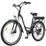 26' Electric City Bike, Removable 12.5Ah Lithium-ion Battery Pack Integrated with Frame, 35 Miles Range and Dual Disc Brakes Alloy Electric Bicycle (Black)