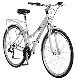 Schwinn Discover Adult Hybrid Bike for Men and Women, 700c Wheels, 21-Speeds, 17-Inch Aluminum Step-Through Frame, Front and Rear Fenders, Rear Cargo Rack, White